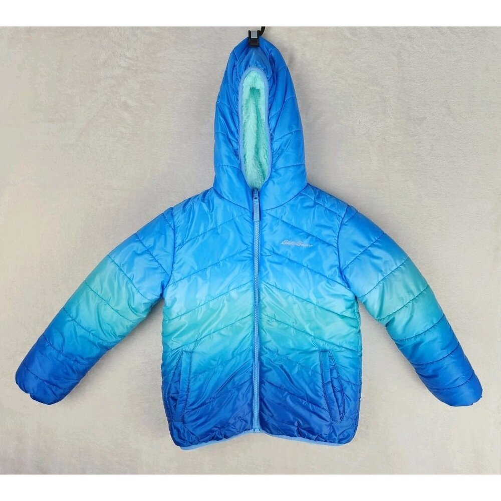 Eddie Bauer Blue Ombre Reversible Puffer Jacker Kids Medium Size 7/8
